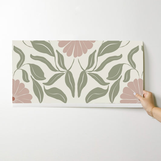 Pink Block Print Daisy Wallpaper