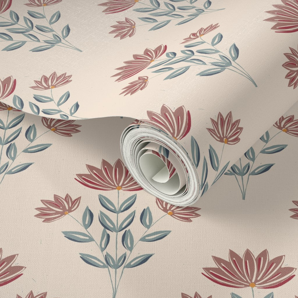 Block Print Floral Wallpaper