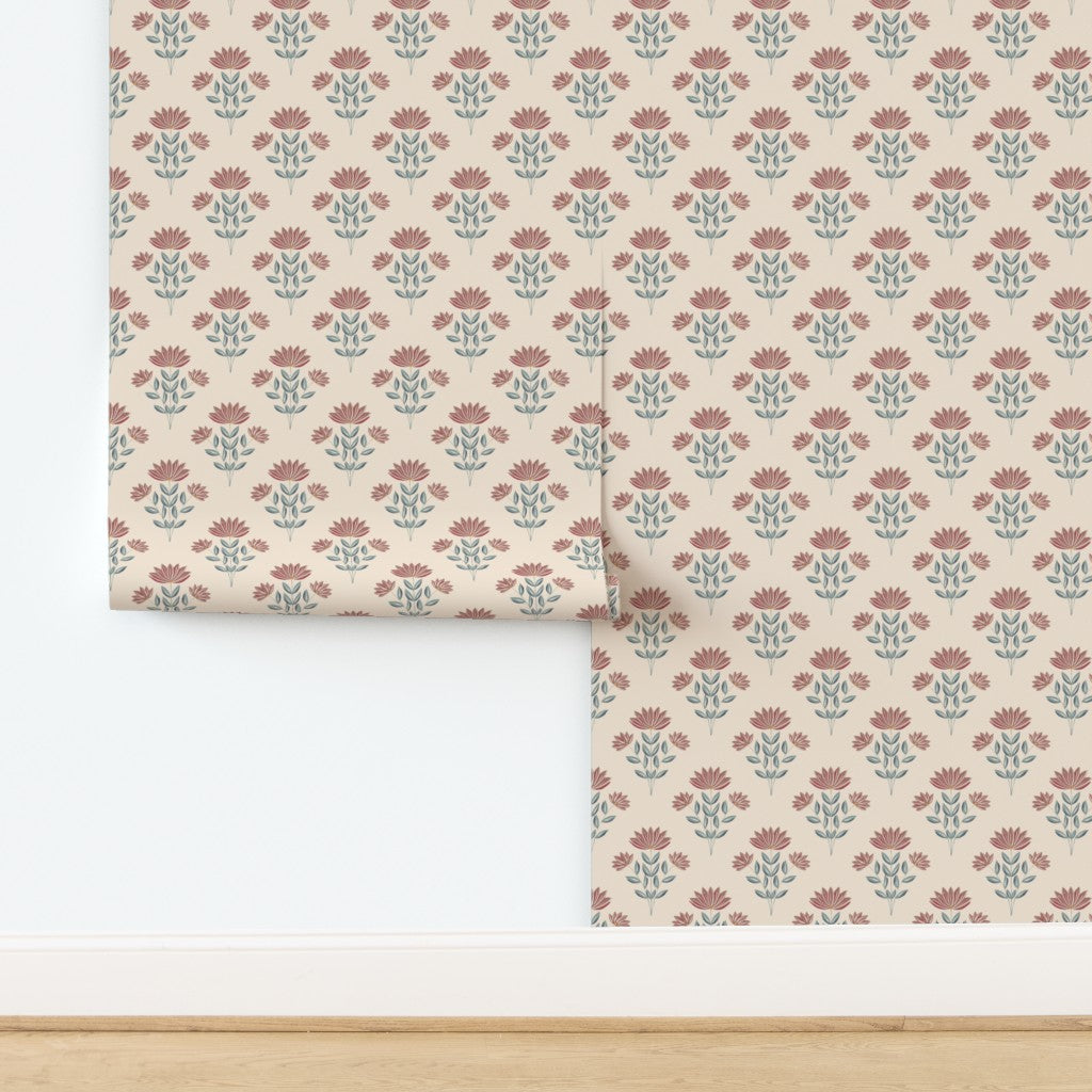 Block Print Floral Wallpaper