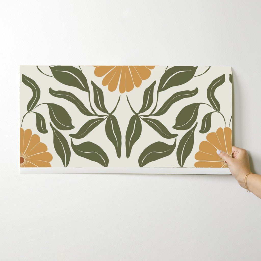 Yellow Block Print Daisy Wallpaper