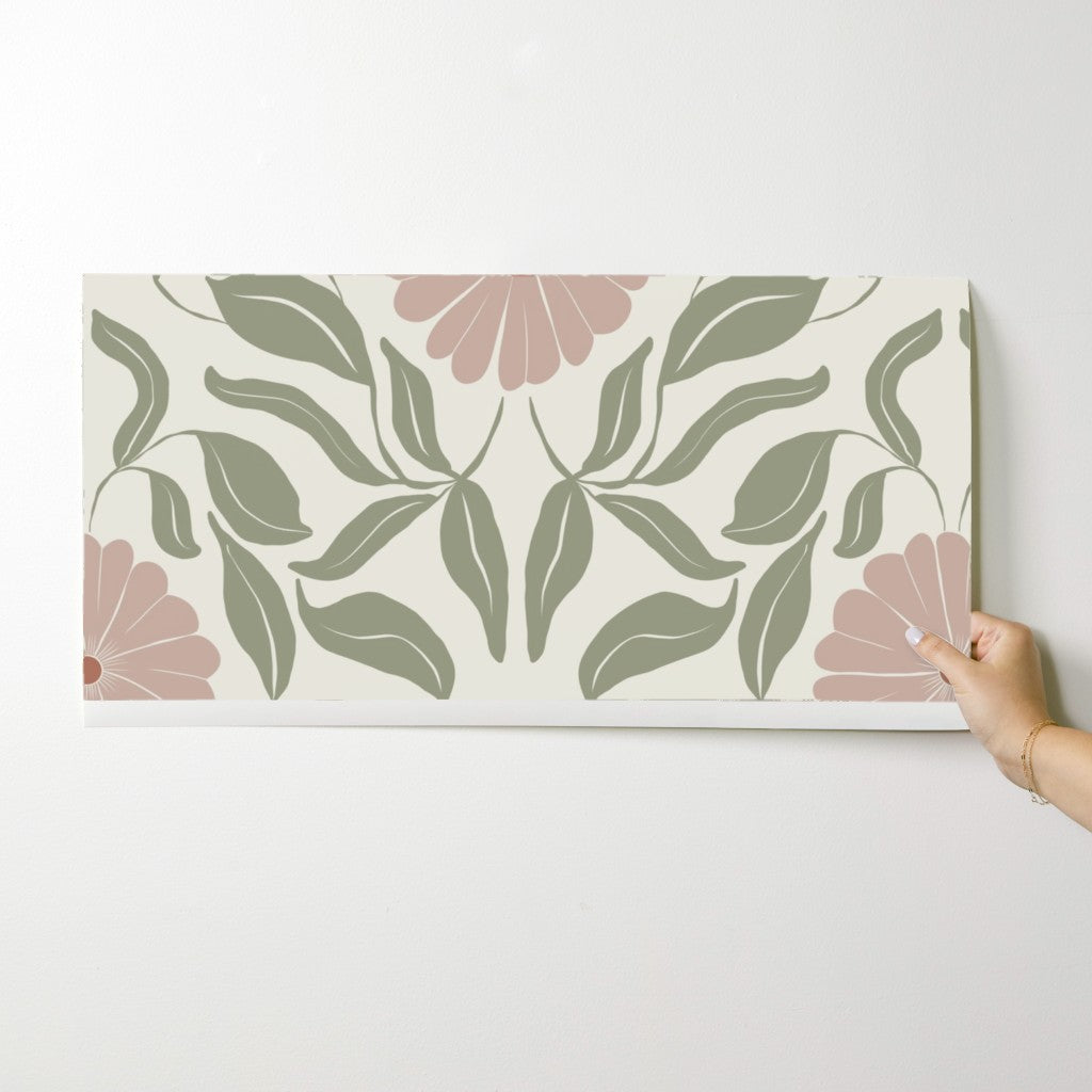 Pink Block Print Daisy Wallpaper