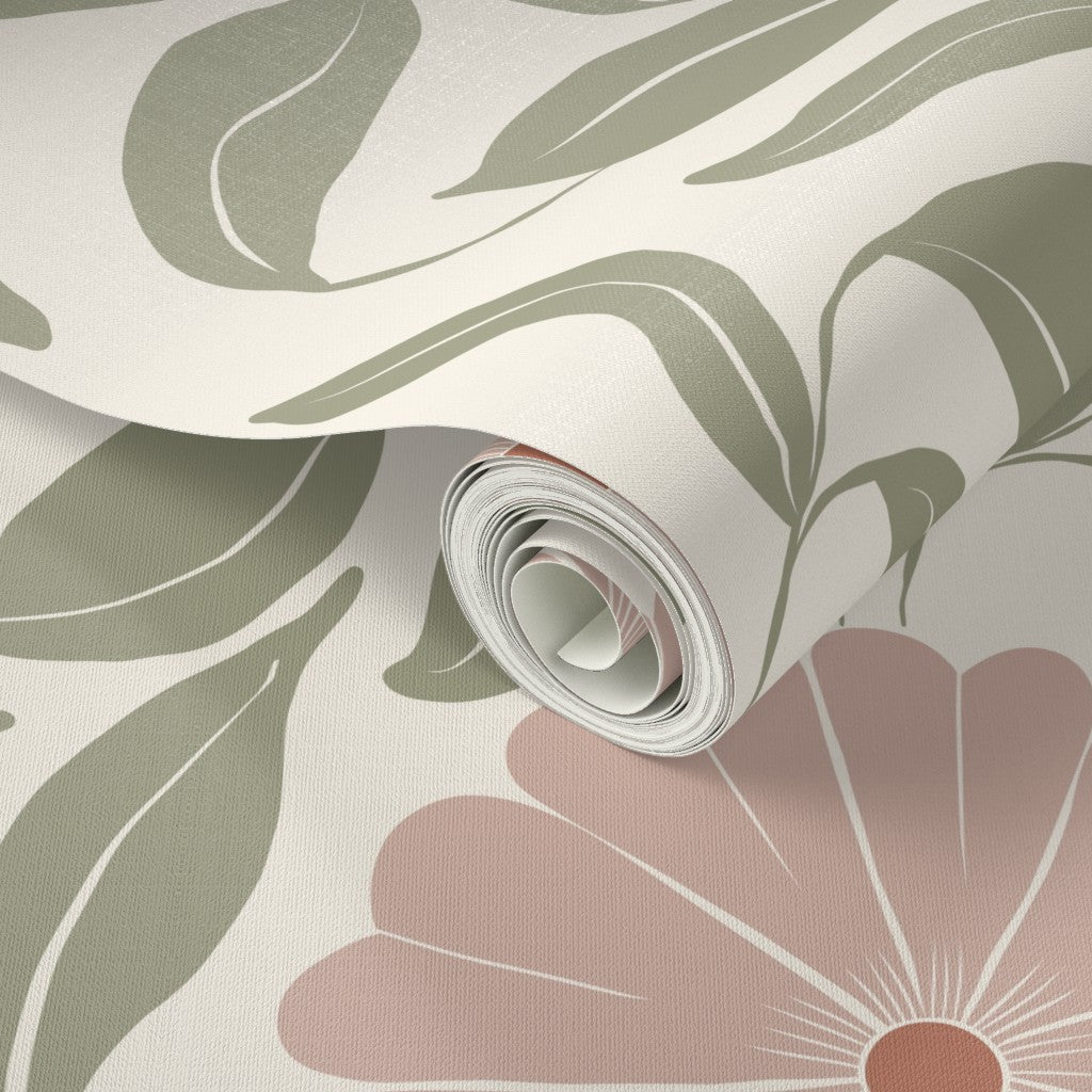 Pink Block Print Daisy Wallpaper