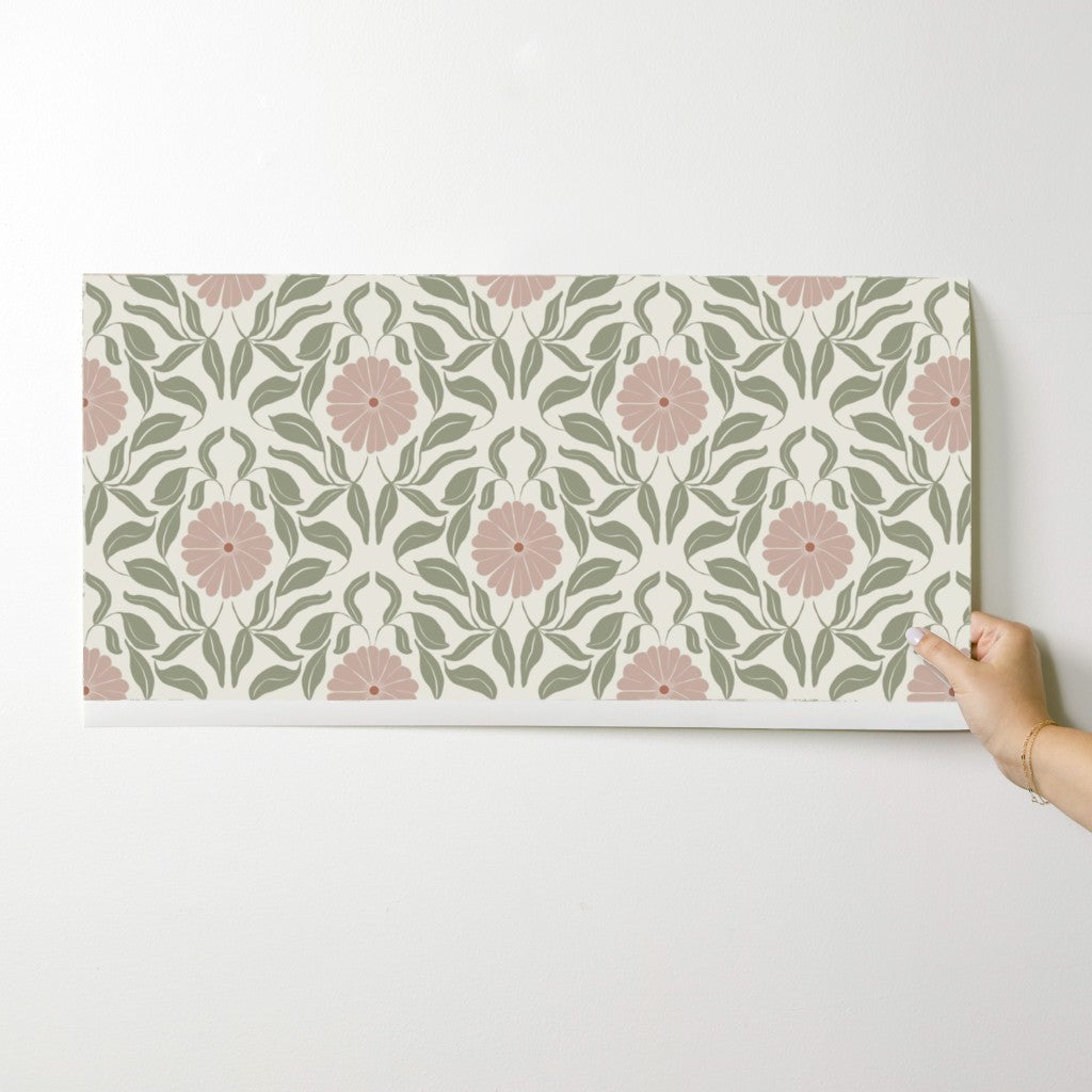 Pink Block Print Daisy Wallpaper