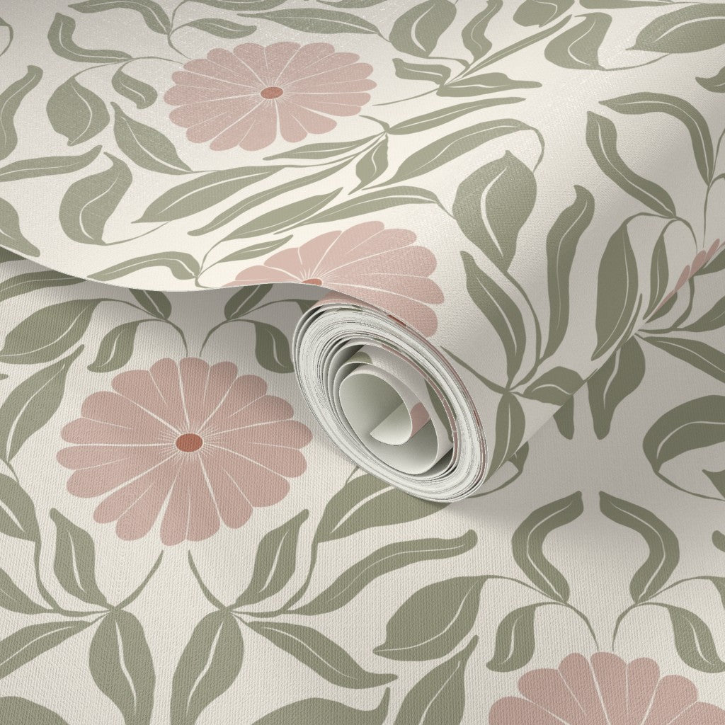Pink Block Print Daisy Wallpaper