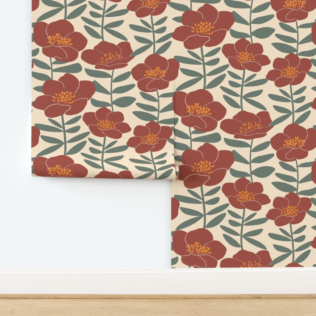 Jumbo Poppy Floral Wallpaper