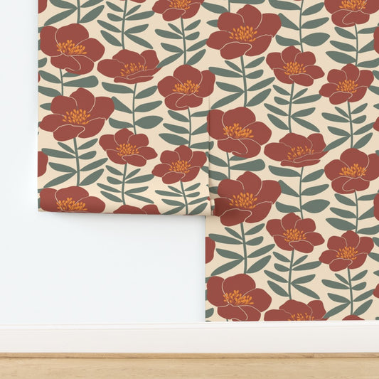 Jumbo Poppy Floral Wallpaper