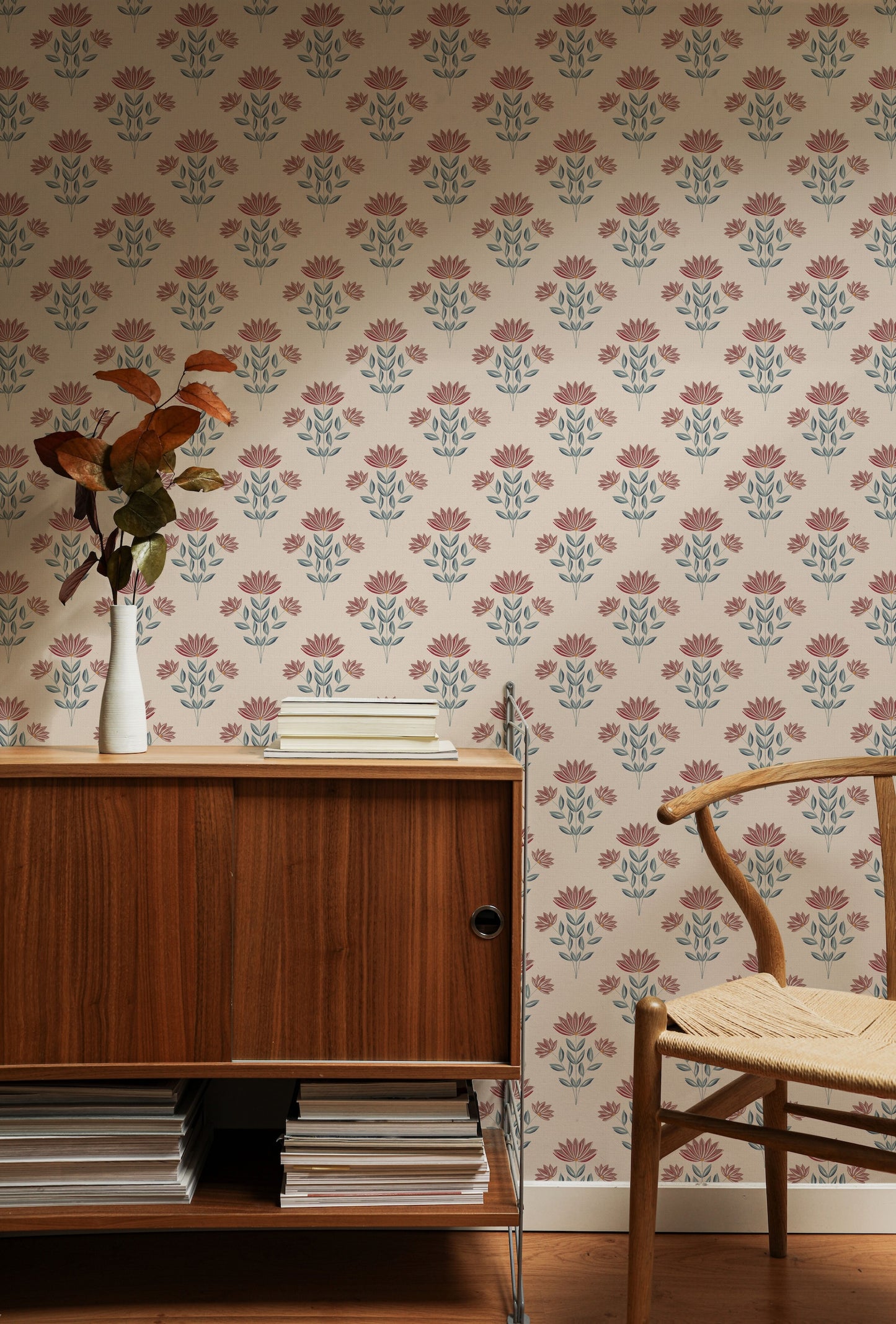 Block Print Floral Wallpaper