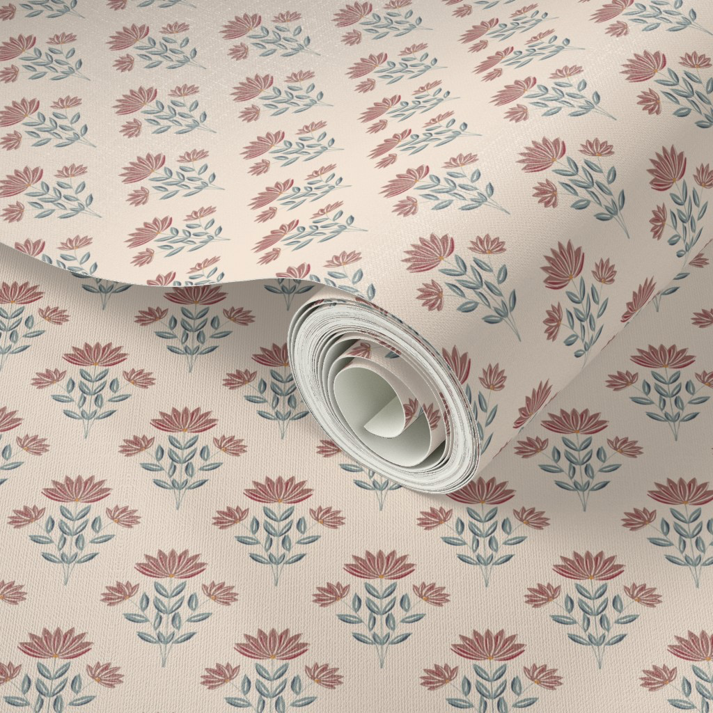 Block Print Floral Wallpaper