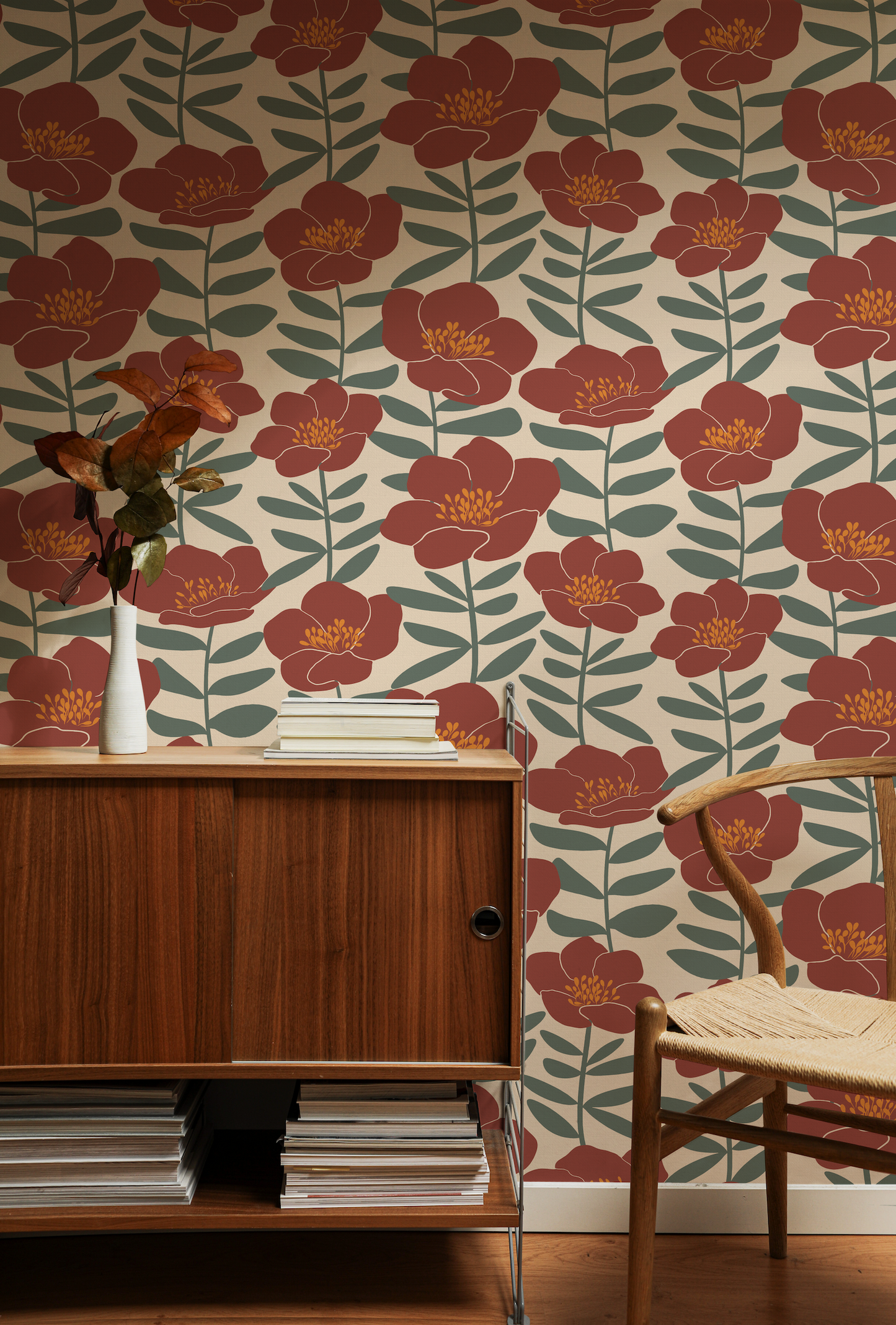 Jumbo Poppy Floral Wallpaper